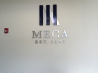 Brushed Aluminum Dimensional Letters with Vinyl Overlays on Logo