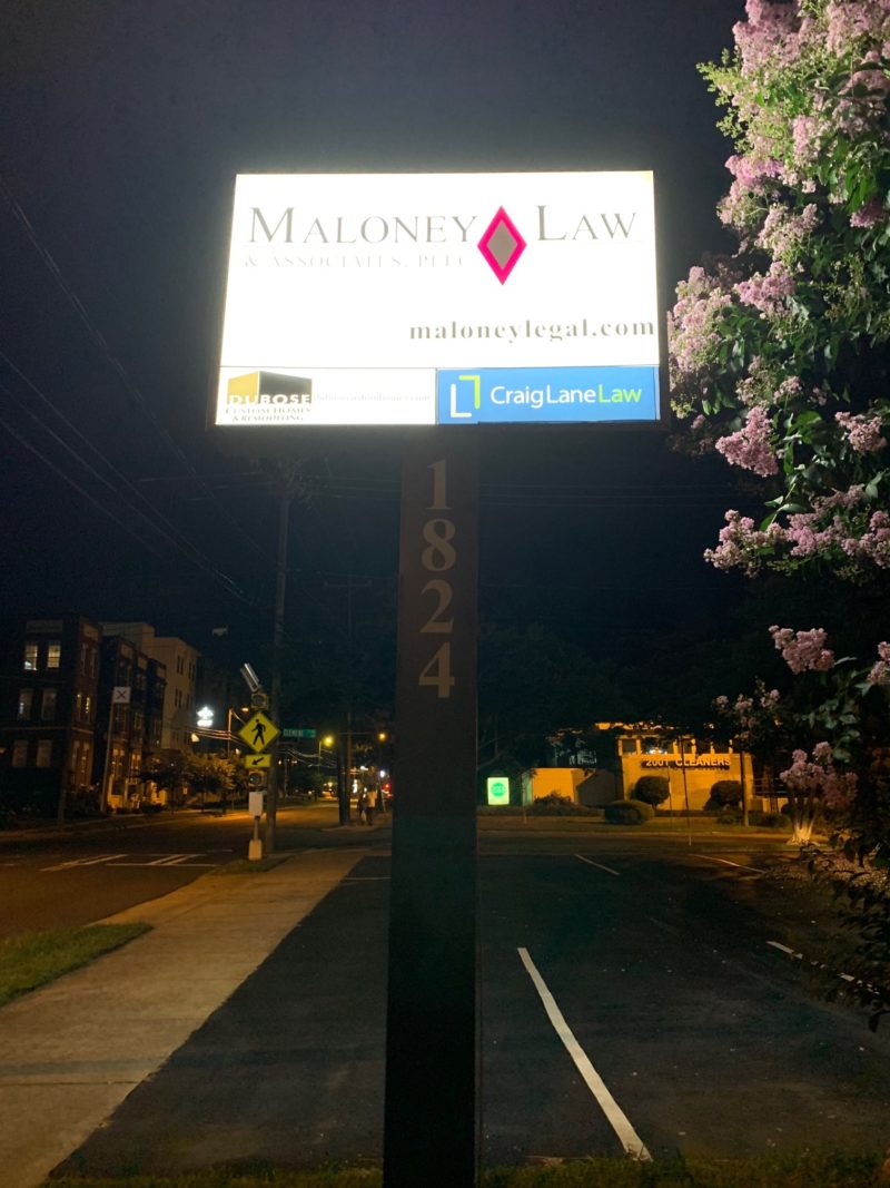 Maloney Law of Charlotte - New LED Lights in existing Pole/Cabinet Sign